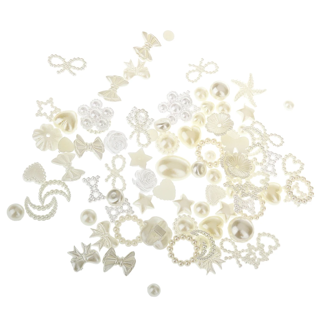 100pcs Assorted Pearl Bead Flat Back Scrapbook Cabochon for Craft DIY Making Supplies Clothes Jewelry Accessories
