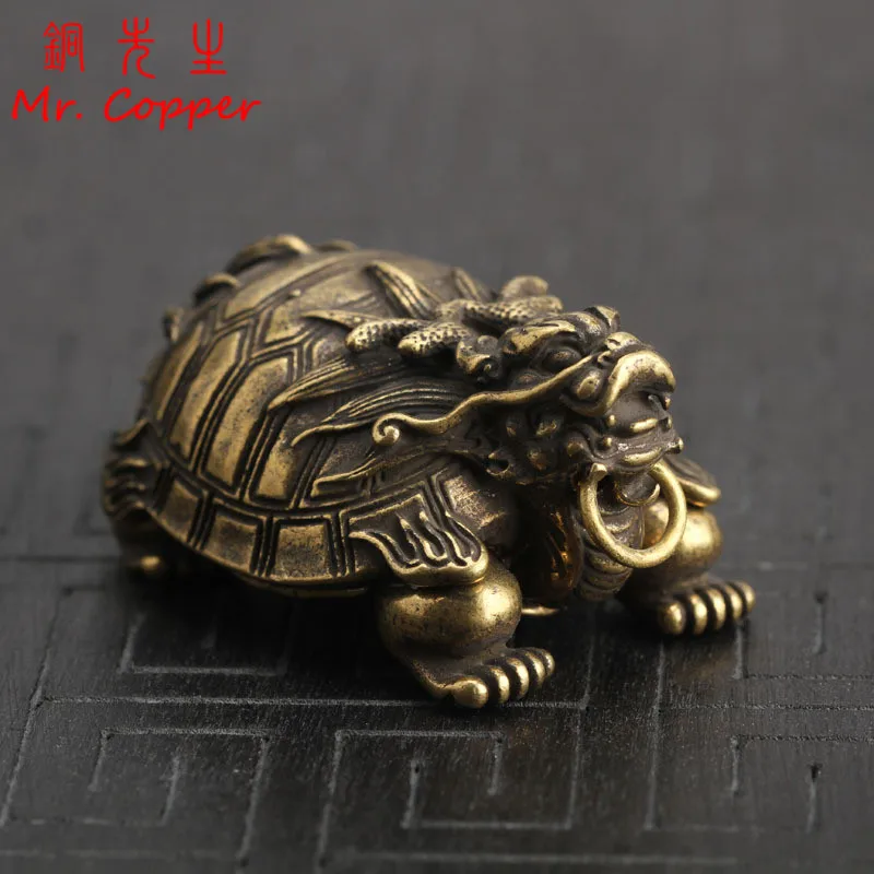 

Copper Chinese Dragon Turtle Figurines Small Desk Ornaments Brass Feng Shui Animal Home Decor Office Desk Decorations KeyChains