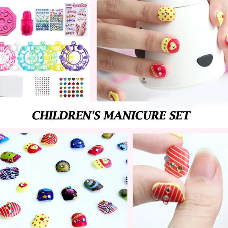 

Child Girls DIY Nail Stickers Manicure Handmade Pretend Play Game Makeup Toy Set Install and Remove Conveniently Funny