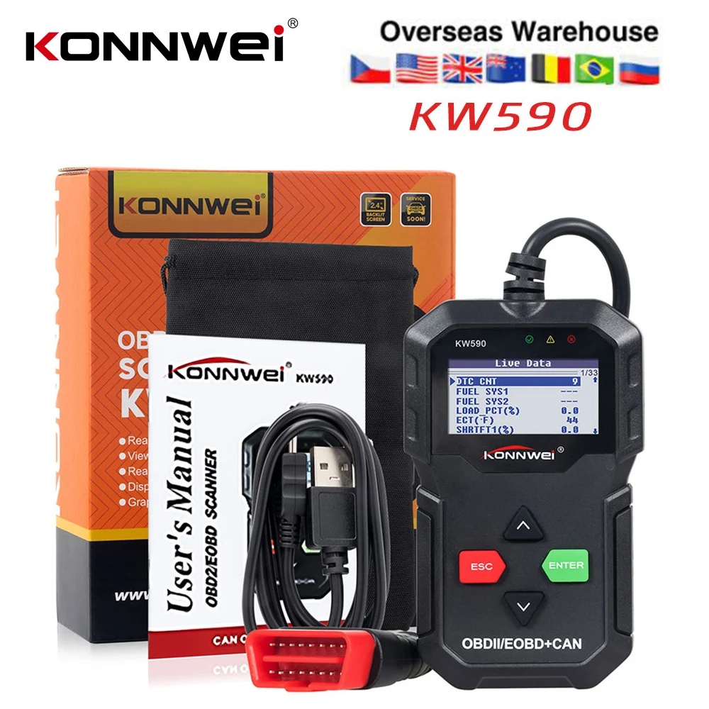 OBD диагностический инструмент KONNWEI KW590 автомобильный считыватель кодов OBD2 сканер