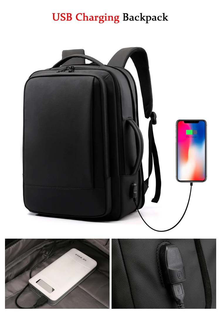 Мужские рюкзаки, расширяемый рюкзак для путешествий, мужской бизнес рюкзак с USB для ноутбука, рюкзак для компьютера, мужской рюкзак, водонепроницаемый рюкзак Mochila