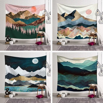 

Pattern Mandala Wall Hanging Tapestry Travel Camping Mat Sunrise Oil Painting Pattern Yoga Pad Sleeping Carpet Beach Blanket