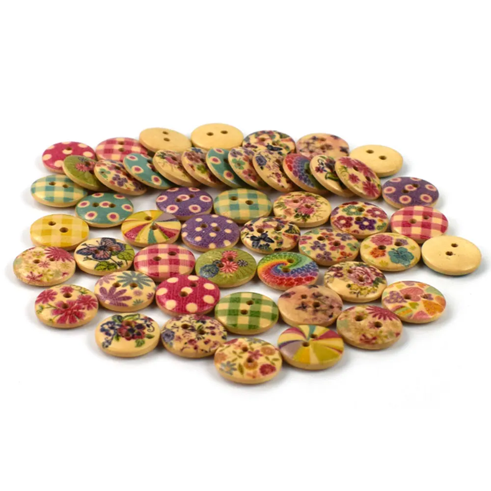 300 шт. круглые деревянные пуговицы с цветочным узором|Пуговицы| |
