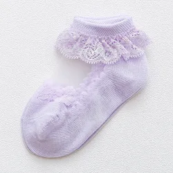 Yk 0 a 6 anos da criança do bebê da criança meninas plissado rendas tornozelo algodão vestido meias princesa verão algodão ilhó flor meias