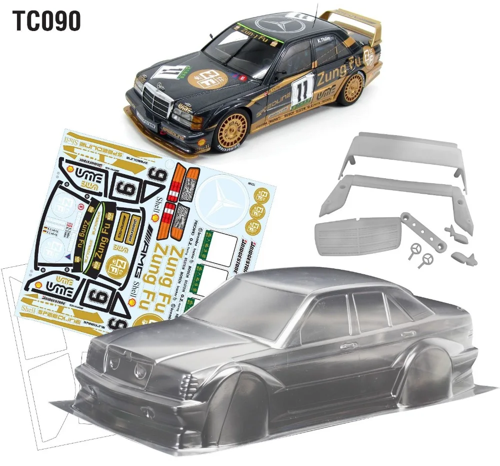 Team C TC090 1/10 BEENZ 190E Clear Body with accessories for 1/10 HSP HPI Kyosho on road car 190mm