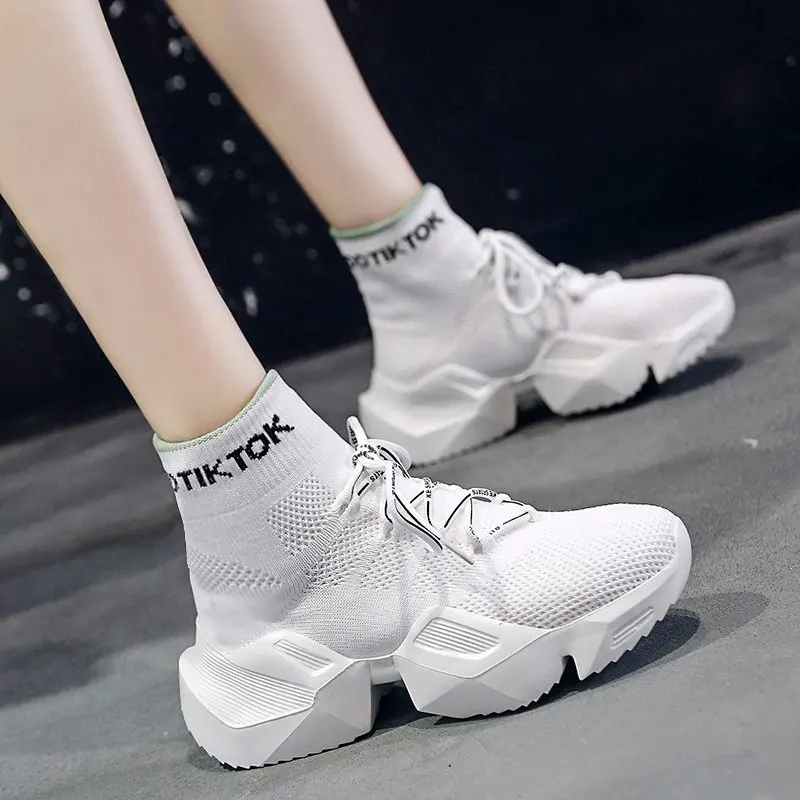

Super cool with thin legs high help socks elastic short boots women's casual sneakers thick-soled height shoes.