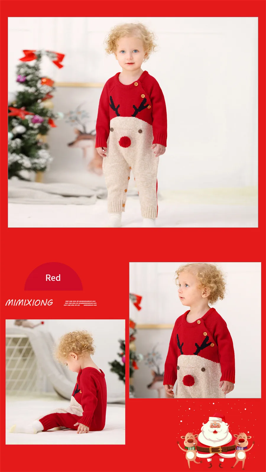 Рождественские детские комбинезоны с длинными рукавами для новорожденных мальчиков и девочек трикотажные комбинезоны с изображением оленя из мультфильма, Комбинезоны для младенцев, год одежда для малышей
