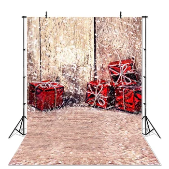 

Christmas Photography Background Red Gift Box Bokeh Wooden Floor Backdrop Party Decoration Banner For Photo Studio
