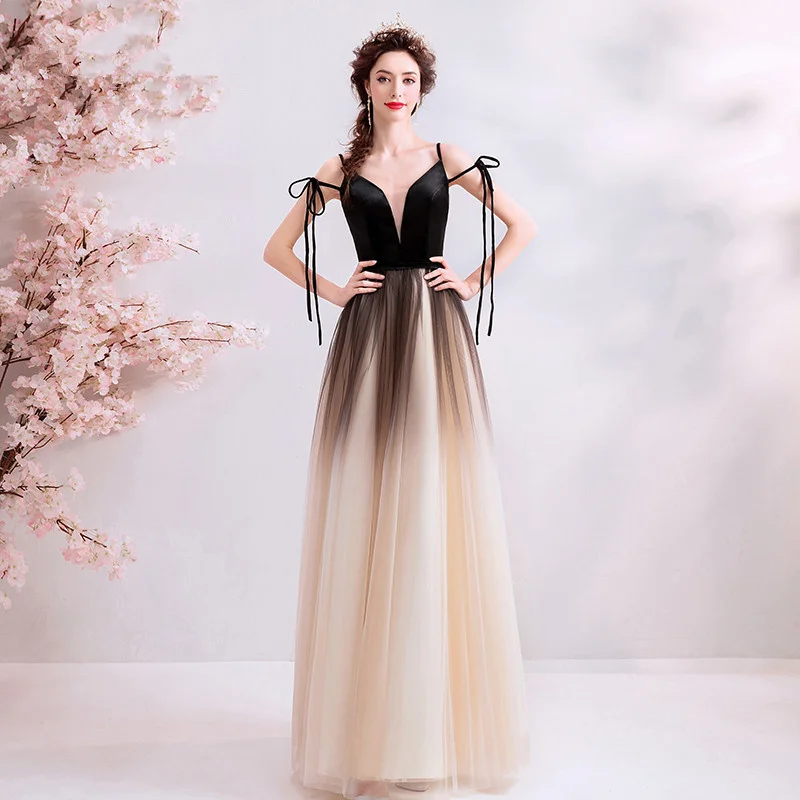 Skyyue вечерние платья контрастного цвета с v-образным вырезом без рукавов robe De Soiree длина до пола ТРАПЕЦИЕВИДНОЕ ПЛАТЬЕ с бретельками E147