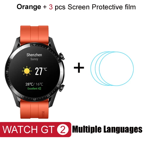 Умные часы huawei GT 2, Bluetooth, умные часы 5,1, 14 дней, время работы от батареи, телефонный звонок, частота сердечных сокращений для Android iOS - Цвет: Orange add film