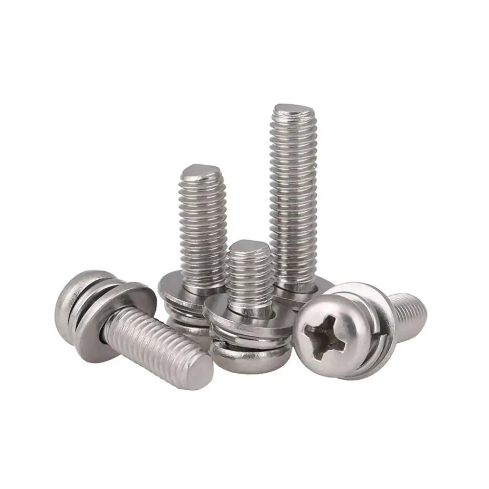 Phillips Pan Head Sping Flat Washer Sems Screws A2 Stainless M2 2.5 3 4 5 6 8 10 