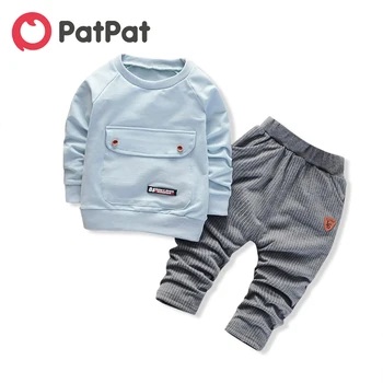 

PatPat 2020 New Spring and Autumn Baby Boy Casual Solid Top and Pants Set for Toddler Boy Sets Clothes