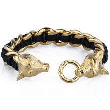 Голова Волка кожаный браслет для мужчин s кожаные браслеты тяжелый металл золото мужские ювелирные изделия из нержавеющей стали дружба Подарки для него