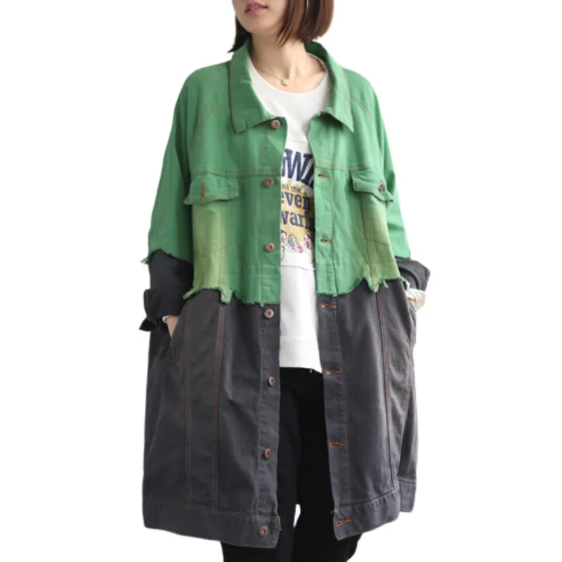 

Autumn Denim Jeans Jacket Women Wash Cowboy Windbreaker Loose Long Coat Patchwok Moda Mujer Vintage Plus Size Female Coats Tunic
