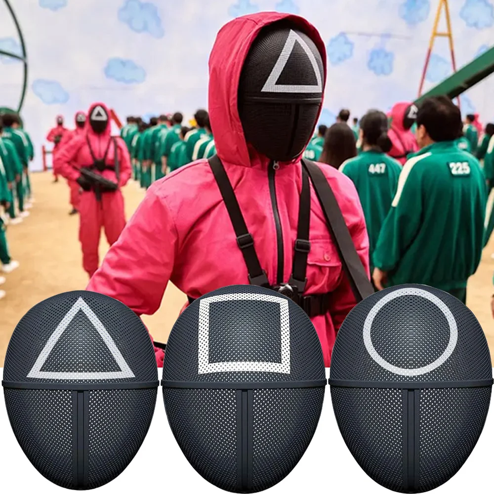

Squid Game Triangle Square LED Light Up Circle Plastic Mask Cosplay Red Hood Replica Jumpsuit Man Headgear Boss Halloween