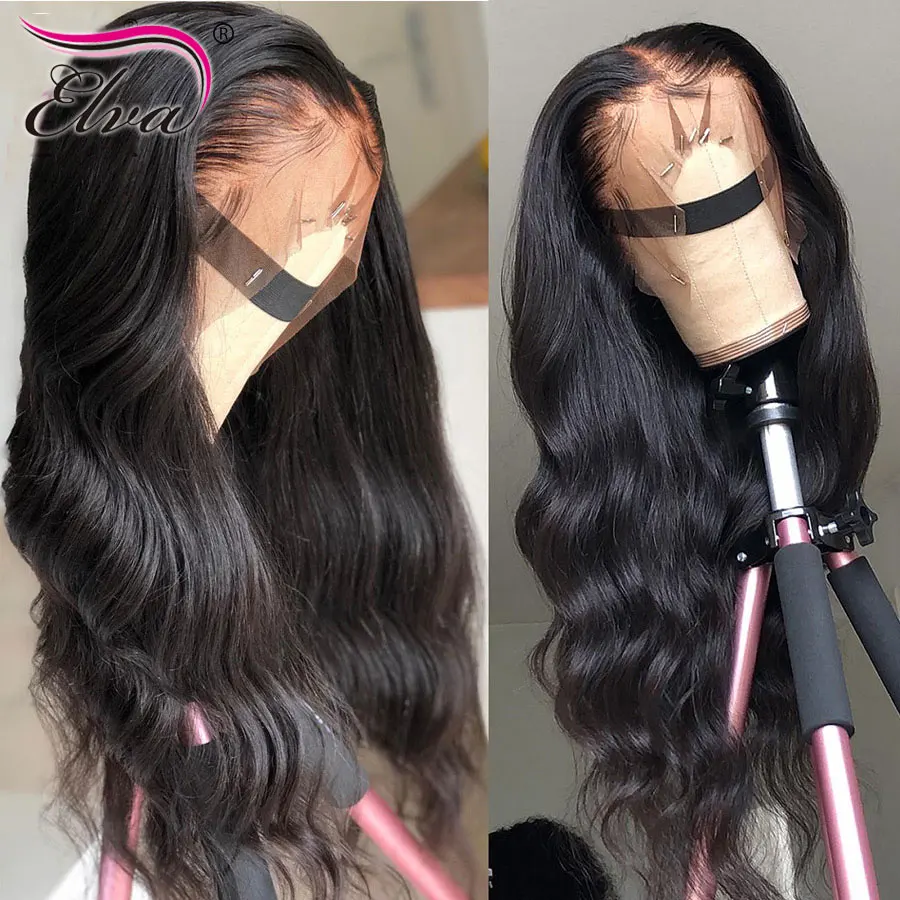 Skup 360 koronkowe peruki z ludzkich włosów wstępnie oskubane 360 przednie peruki dla czarnych kobiet z dzieckiem włosy Elva Remy włosy ciało falista perka na siateczce