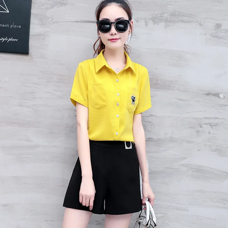 

Fashion WOMEN'S Suit Summer Slimming WOMEN'S Dress Korean-style Elegant Short-sleeved Shirt Shorts Casual Two-Piece Set Student