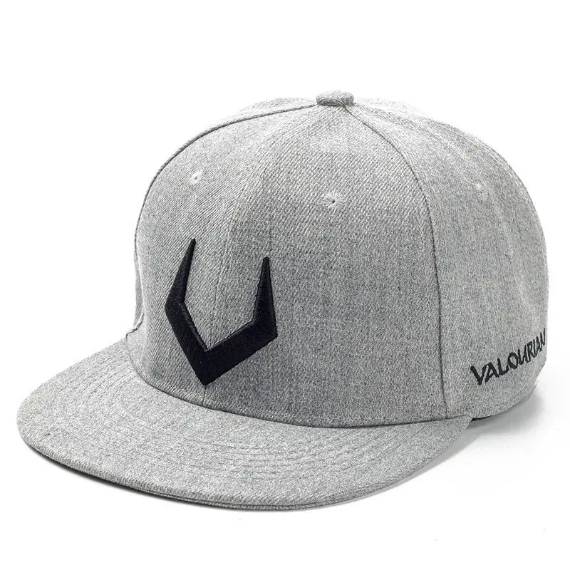 

High Quality Gray Wool Snapback 3D Pierced Embroidery Hip Hop Cap Flat Bill Baseball Cap for Adult beanies for ladies hip hop