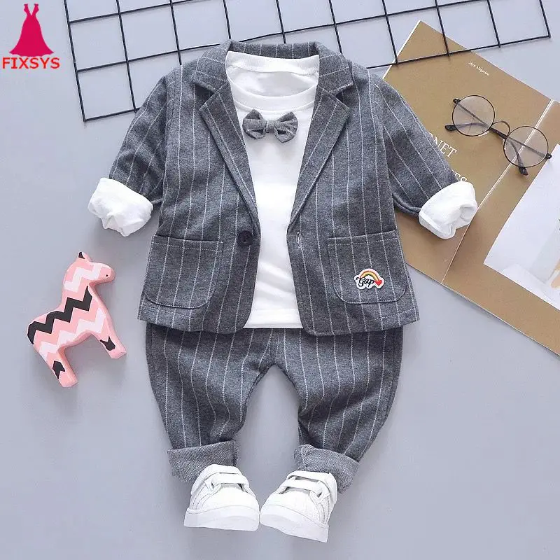 

Hot Baby Boy Clothing Sets Male Children Clothes Suits Kid Gentleman Style Coats T Shirt Pants Grid Infant Boys Clothes 1-4T