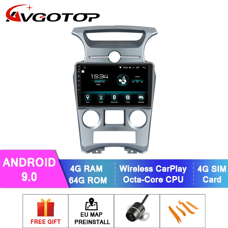 AVGOTOP Android 9,0 автомобильный dvd-плеер универсальный для KIA 2007-2011 CARENS Авто кондиционер версия 4 Гб ram 64 ГБ