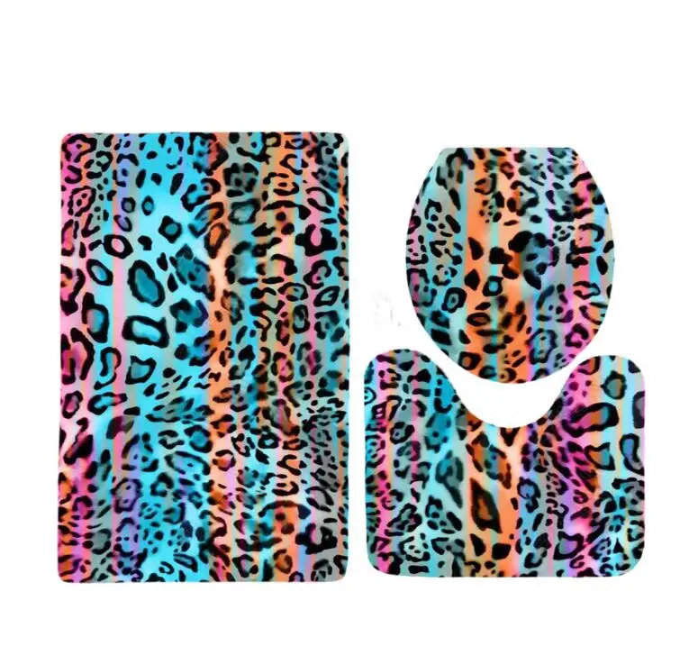 3pcs Bath Mats Carpet Set Non-Slip Leopard Print Bath Mat Bathroom Kitchen Carpet Doormats Decor Toilet Seat Cover Rug Carpet - Цвет: C8