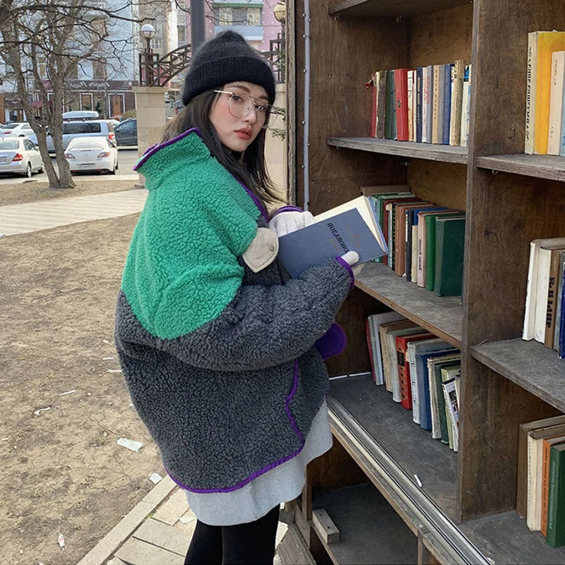Уличная одежда, пальто из овечьей шерсти, Лоскутная Женская куртка, большие размеры, куртки с длинным рукавом, зимние теплые хлопковые куртки, женская верхняя одежда
