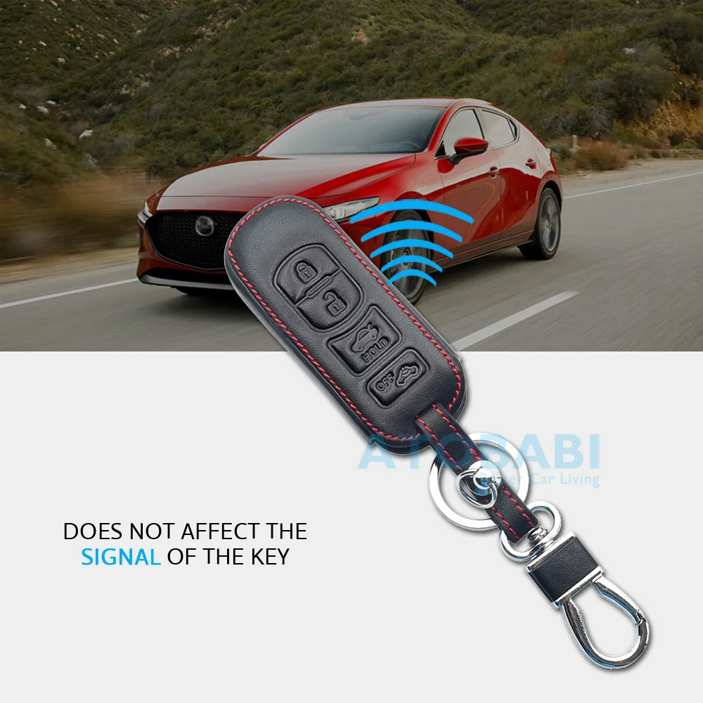 KUNIO Custodia Portachiavi In Alluminio E Pelle Per Mazda 3 CX-30 CX-5 CX-8 MX-5 2019-2022, Bianco, Con Fibbia Metallica, Segnale Forte