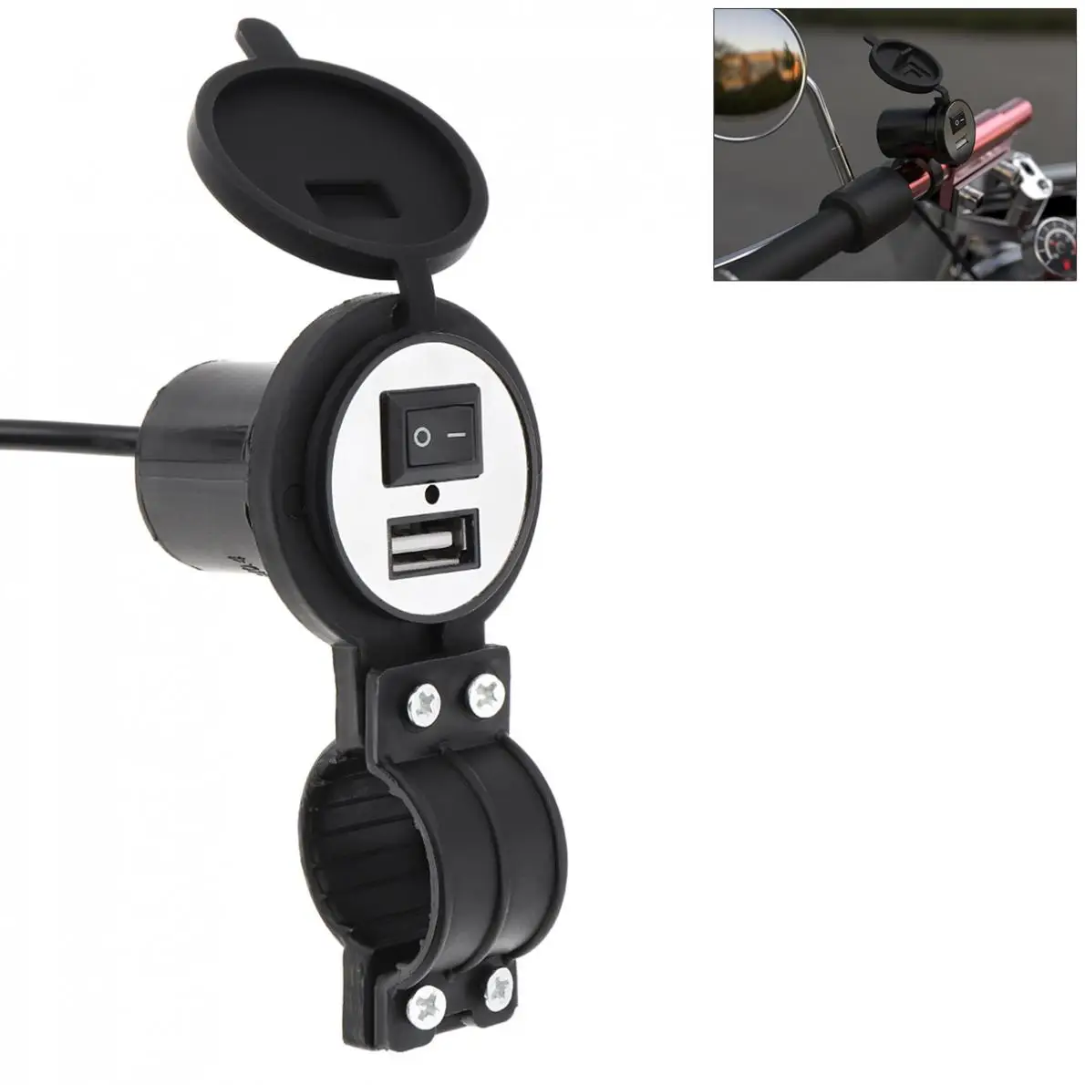 12V USB Motorcycle Socket Plug Waterproof Switch Mobile Phone Charger