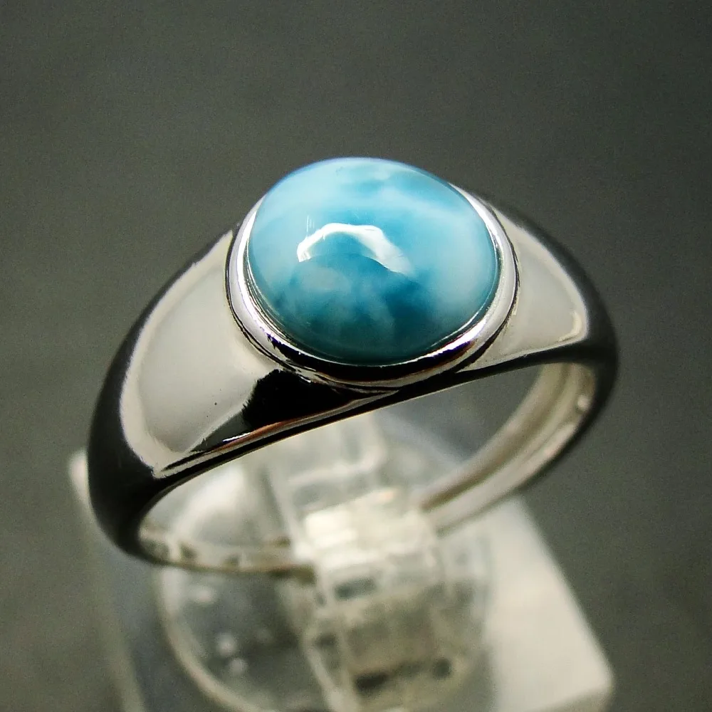 Твердые 925 стерлингового серебра Красивый Синий Ларимар кольцо натуральный Ларимар женское кольцо для подарка