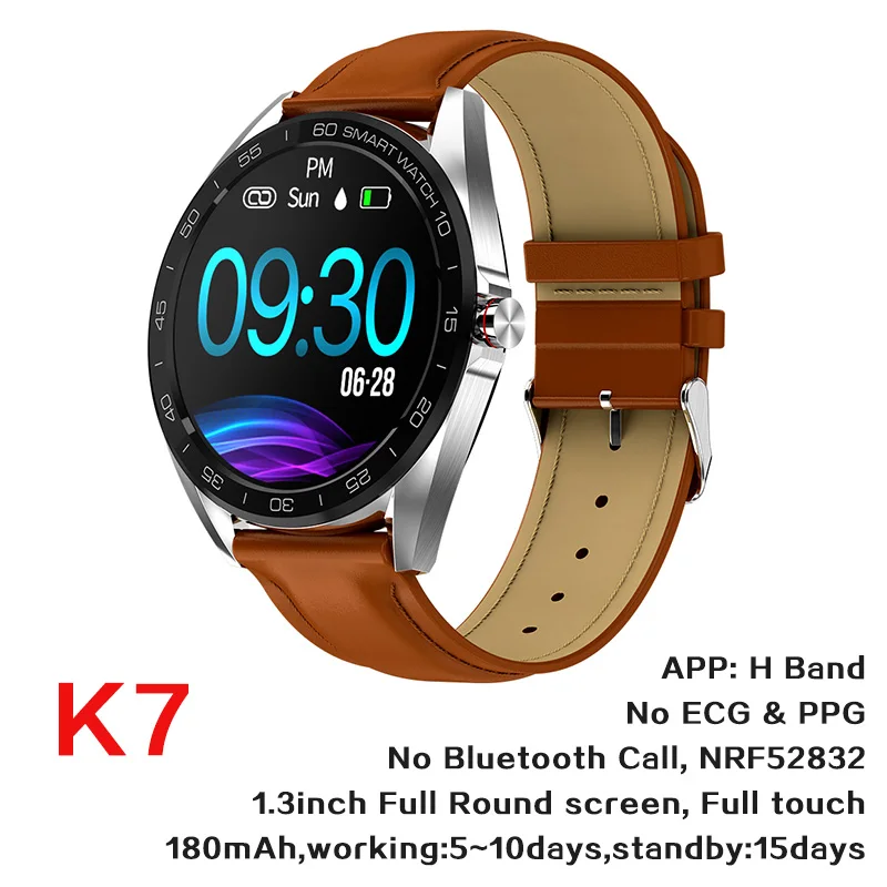 K7 Silver Leather 696 SN80 модный спортивный Полный сенсорный экран Смарт-часы водонепроницаемый датчик движения контроля артериального давления сердечного ритма шагомер - Цвет: K7 Silver Leather