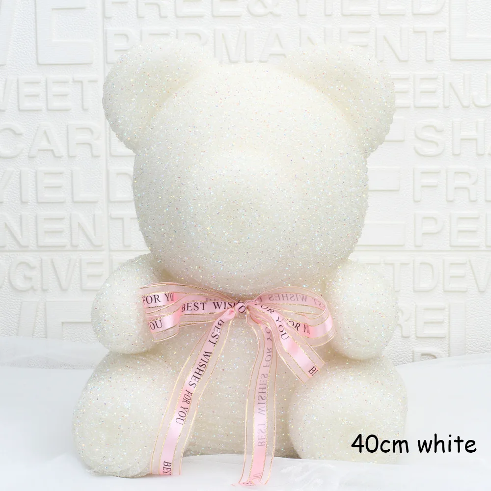 40cm White С кристалалми и стразами медведь розовой мишкой для подарок ко Дню Святого Валентина мишка со стразами девушке на день рождения Рождество Подарки на год - Цвет: 40cm White