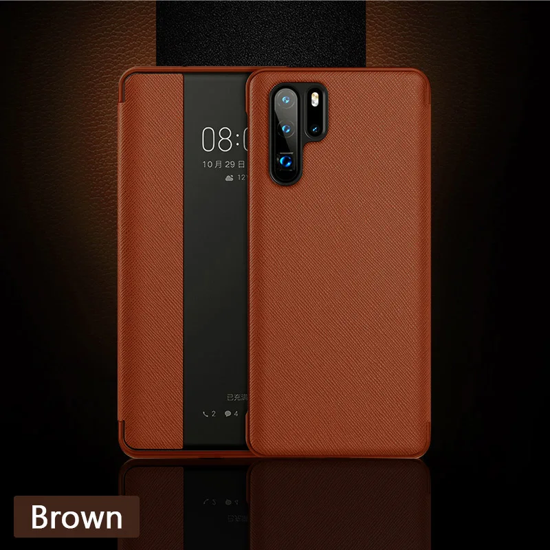 Откидной чехол из натуральной кожи, чехол для телефона huawei P30 P20 Pro, чехол с магнитным окошком для huawei 10 20 Pro mate 20 X - Цвет: Brown