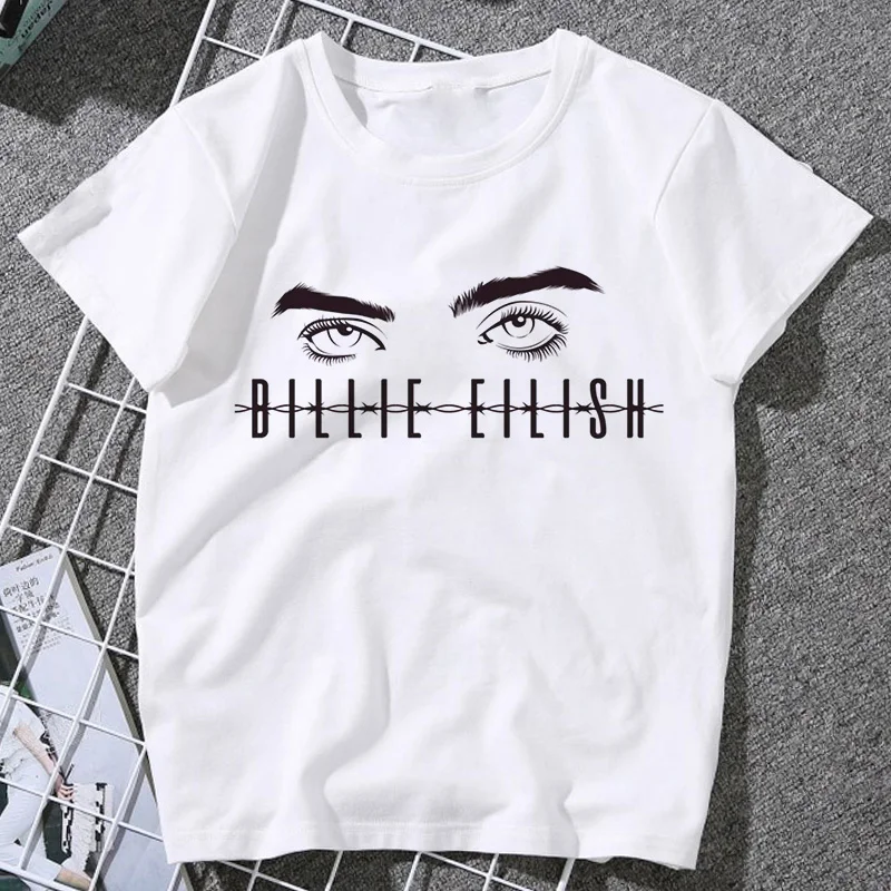 Футболка с надписью Look at my eyes Billie Eilish, Женская Повседневная футболка в стиле Харадзюку с круглым вырезом, новая футболка в стиле хип-хоп, хипстерские Топы в стиле панк, футболка