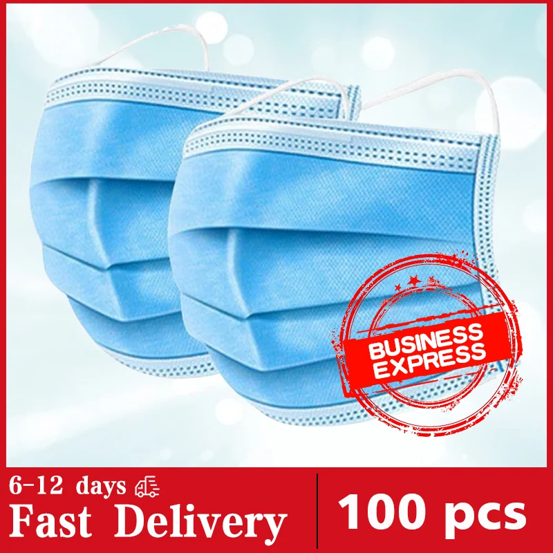 

100 Pcs Fast Delivery Non-woven Fabrics 3-layer Mask Disposable Mouth Mask Dust Breathable Meltblown Cloth Masks Earloops Masks