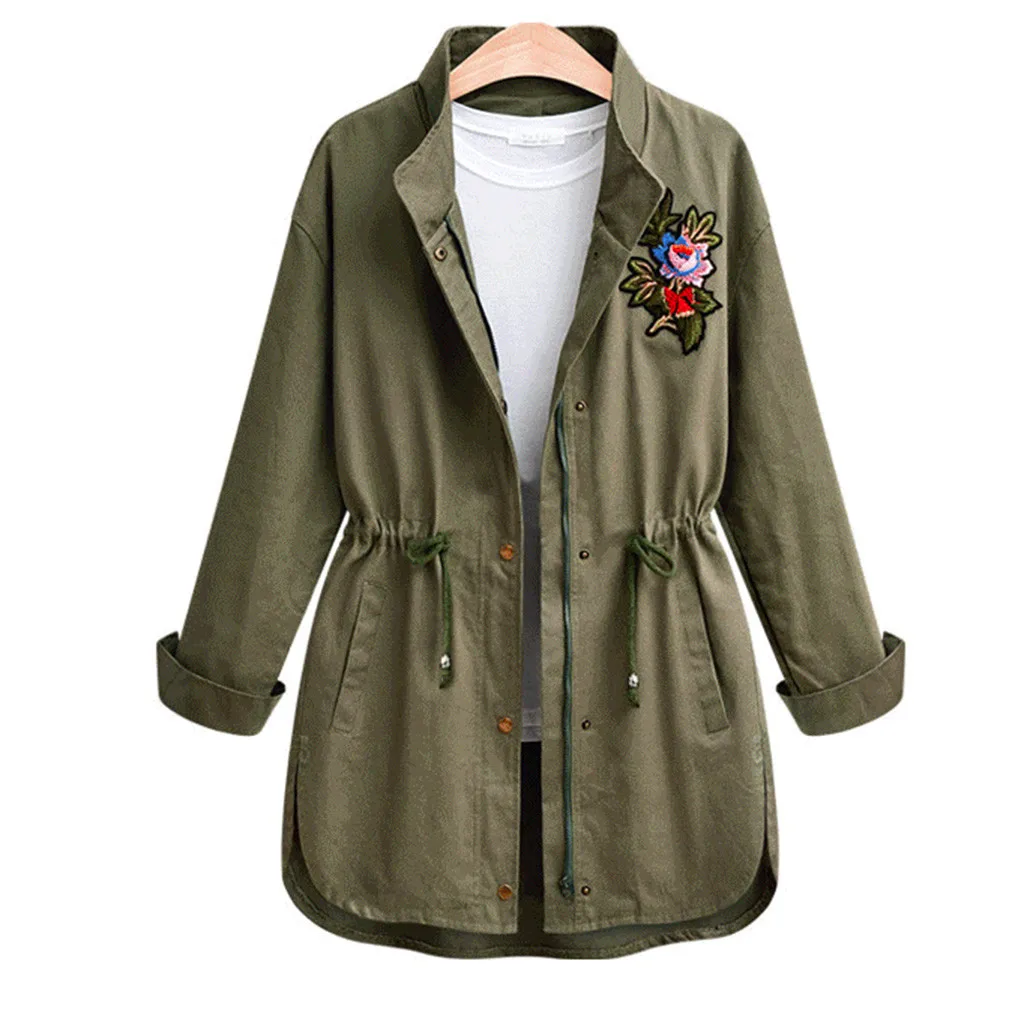 

Women's Plus Size Jackets And Coats 2019 Solid Casual Loose Solid Color Pocket Zipper Windbreaker Coat Casacas De Mujer De Moda