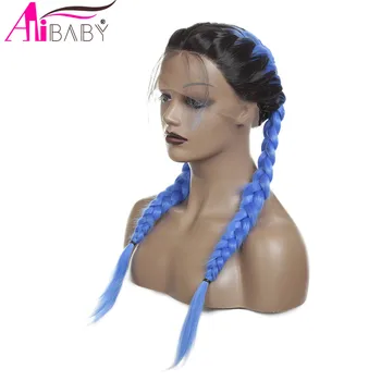 

Middle Part Long Double Braids Straight Braided Synthetic Middle Brown Swiss Lace Front Wig For Women Alibaby