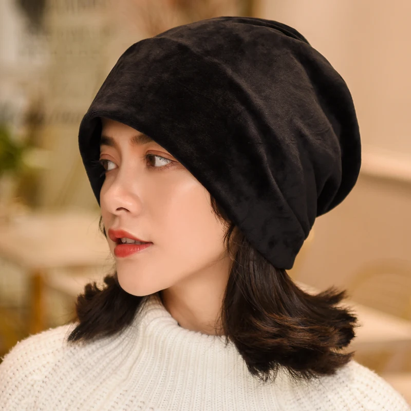 Fashion Women Beanie Hat Casual Solid Color Hats For Female Spring Autumn Skullies Winter Cap Scarf 4 Way To Wear Bonnet Gorro