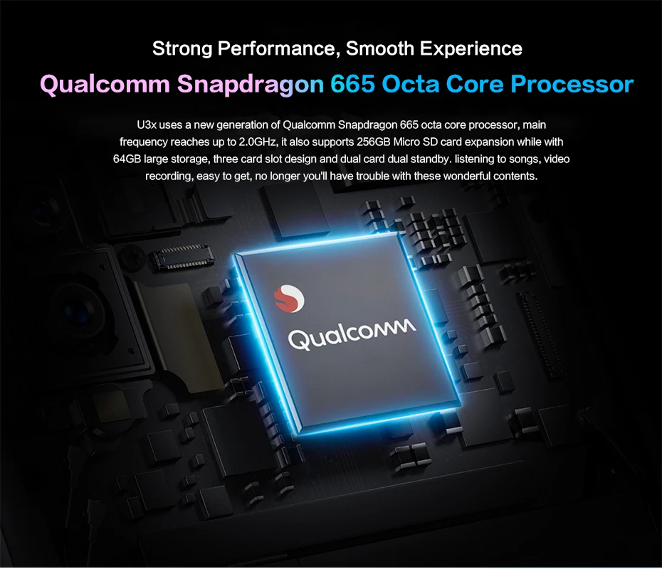 Мобильный телефон vivo U3x Snapdragon 665 Celular Android9 Восьмиядерный 5000 мАч Быстрая зарядка двойная SIM 6,5" 3 камеры телефон