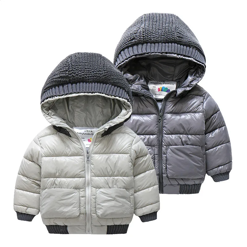 

2021 Cold Winter 4 6 8 10 12 Years Wadded Cotton Padded Knited Patchwork Thickening Hooded Solid Jacket Coat For Kids Baby Boys