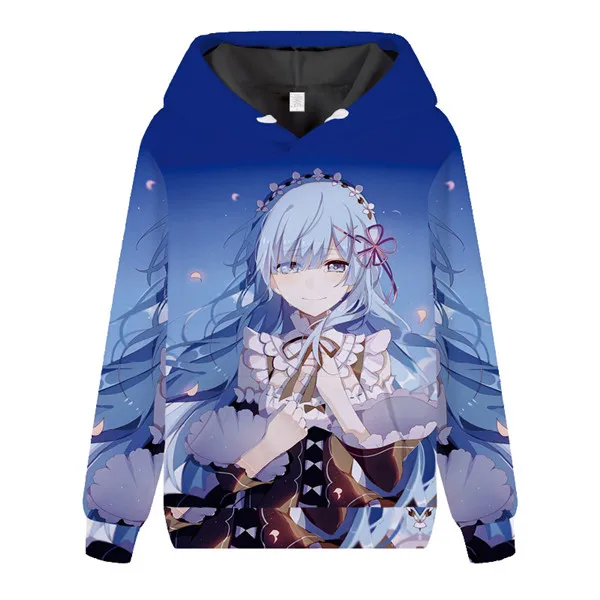 001 Re: Zero kara Hajimeru Isekai Косплей рам и рем пуловер с принтом толстовки с капюшоном Emilia унисекс флисовые толстовки на осень - Цвет: 001