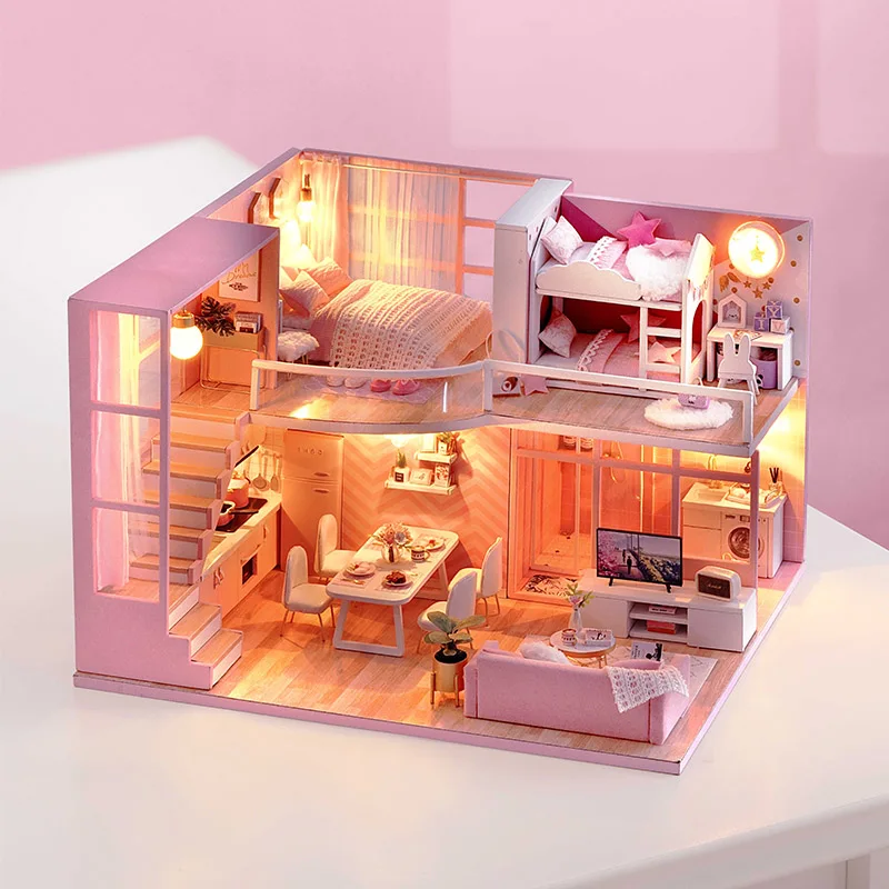 No Dust cover 3D кукольные домики DIY Miniaturas дом игрушка мебель Наборы деревянный миниатюрный кукольный домик игрушки для детей взрослые подарок на день рождения L-026 - Цвет: No Dust cover