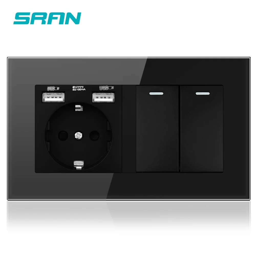 Евророзетка SRAN с переключателем 220 В 16 А usb 146*86|Электрические розетки| |