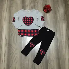 Комплект детской одежды на День святого Валентина для маленьких девочек эксклюзивные серые клетчатые штаны с оборками и сердечками Хлопковые Штаны с бантом