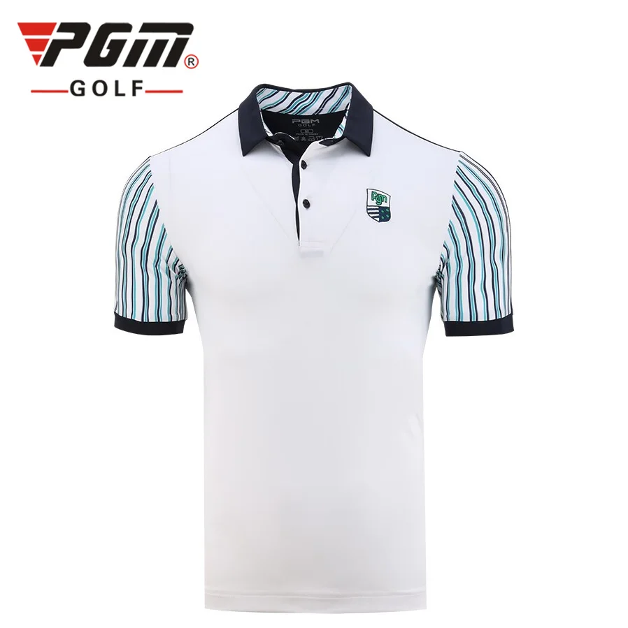 

PGM Summer Turn-down Collar Patchwork Striped Short Sleeve Man Golf Shirt Breathable Elastic Golf Training sportswear tops