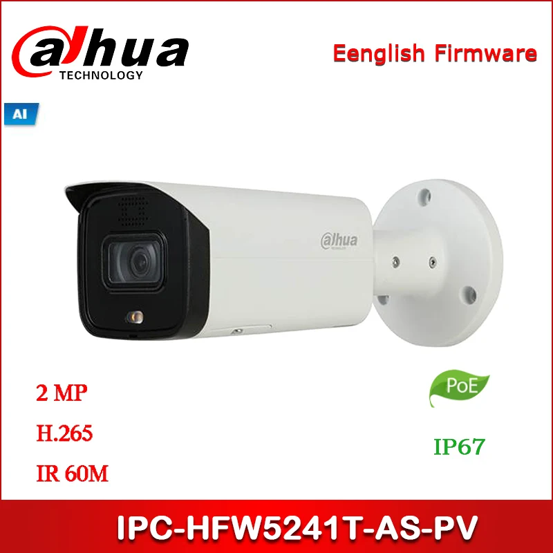 Dahua IP камера IPC-HFW5241T-AS-PV 2MP WDR IR Bullet AI сетевая камера Starlight IR 60M Поддержка POE встроенный динамик