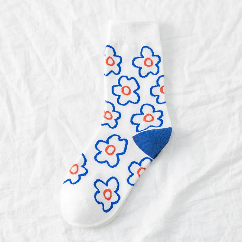 Fashion Women\'S Socks Korea Style Flower Pattern Print Socks Ins Style Short Sock Women Autumn Winter Cute Streetwear Sox Girls