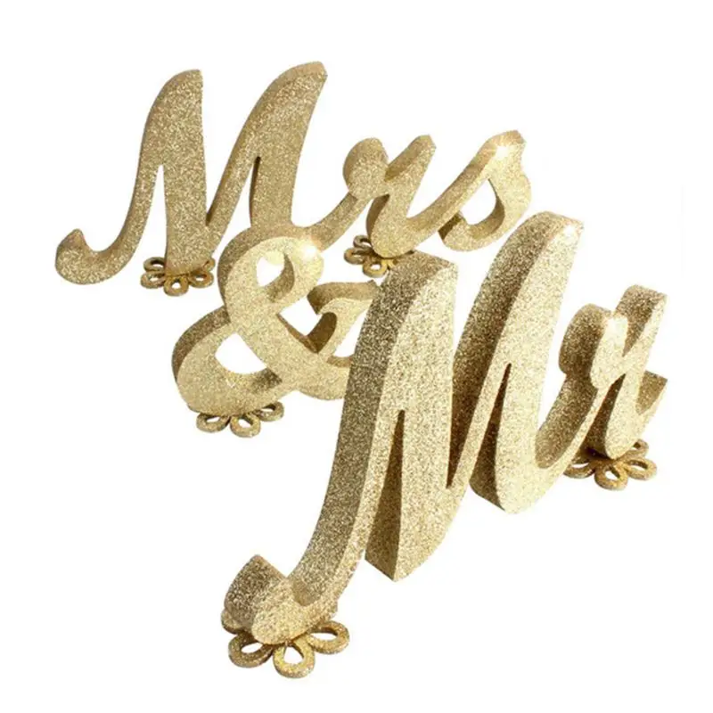 

Wood MR MRS Double Sequins table seat Numbers Plate Freestanding DIY Home Wedding Ornaments Gifts Table Party