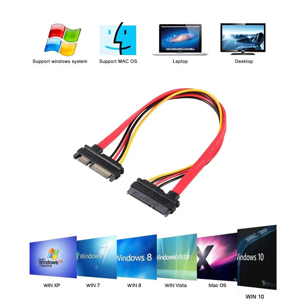 

30CM Professional 15+7 Pin SATA HDD Extension Cable Data & Power Male to Female Hard Drive Extend Cable Cord