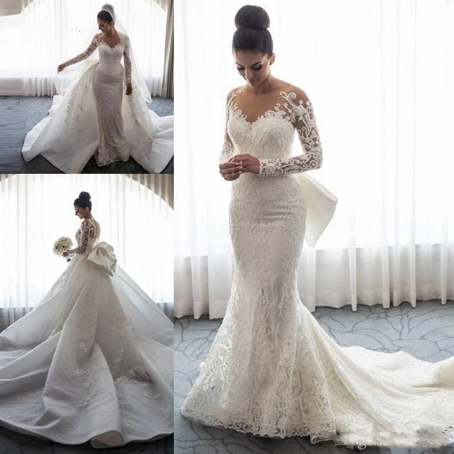 mermaid wedding dress with sleeves and train