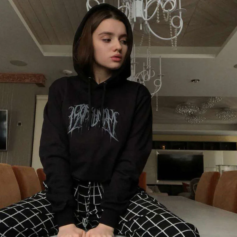 Темно синяя укороченная Толстовка Fitshinling Goth на осень и зиму облегающая Черная